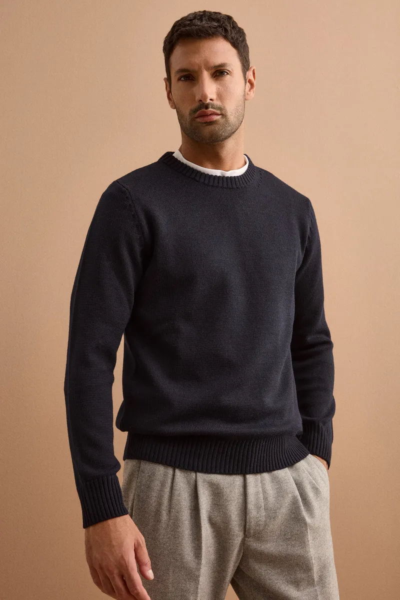 Pullover Girocollo in Pura Lana Merino - BLU