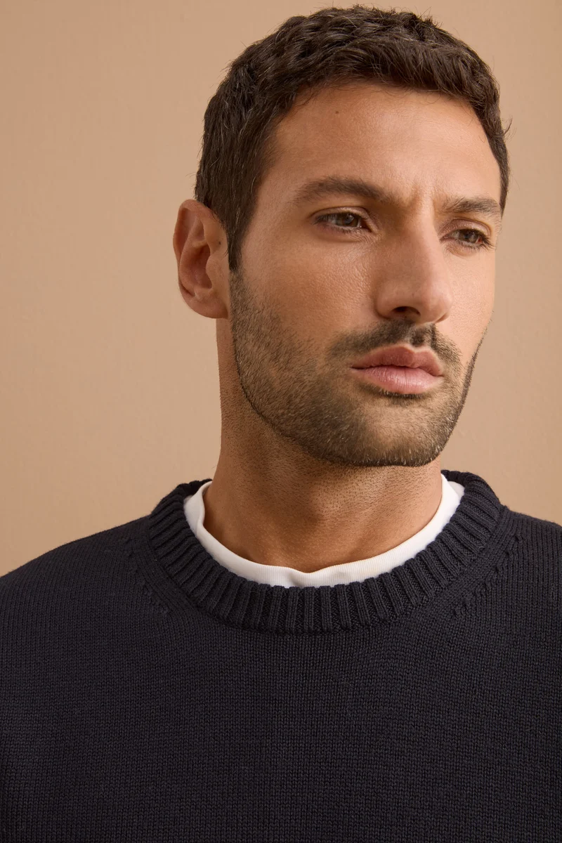 Pullover Girocollo in Pura Lana Merino - BLU