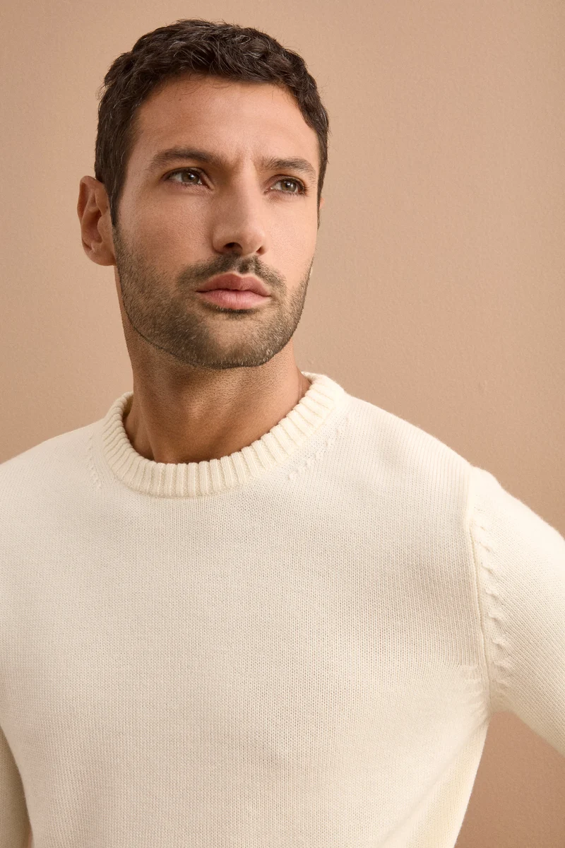 Pullover Girocollo in Pura Lana Merino - PANNA