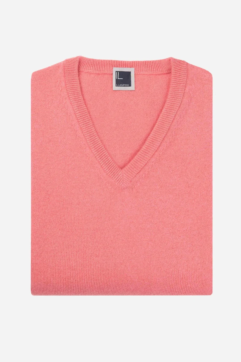Maglia scollo V in cashmere - ROSA