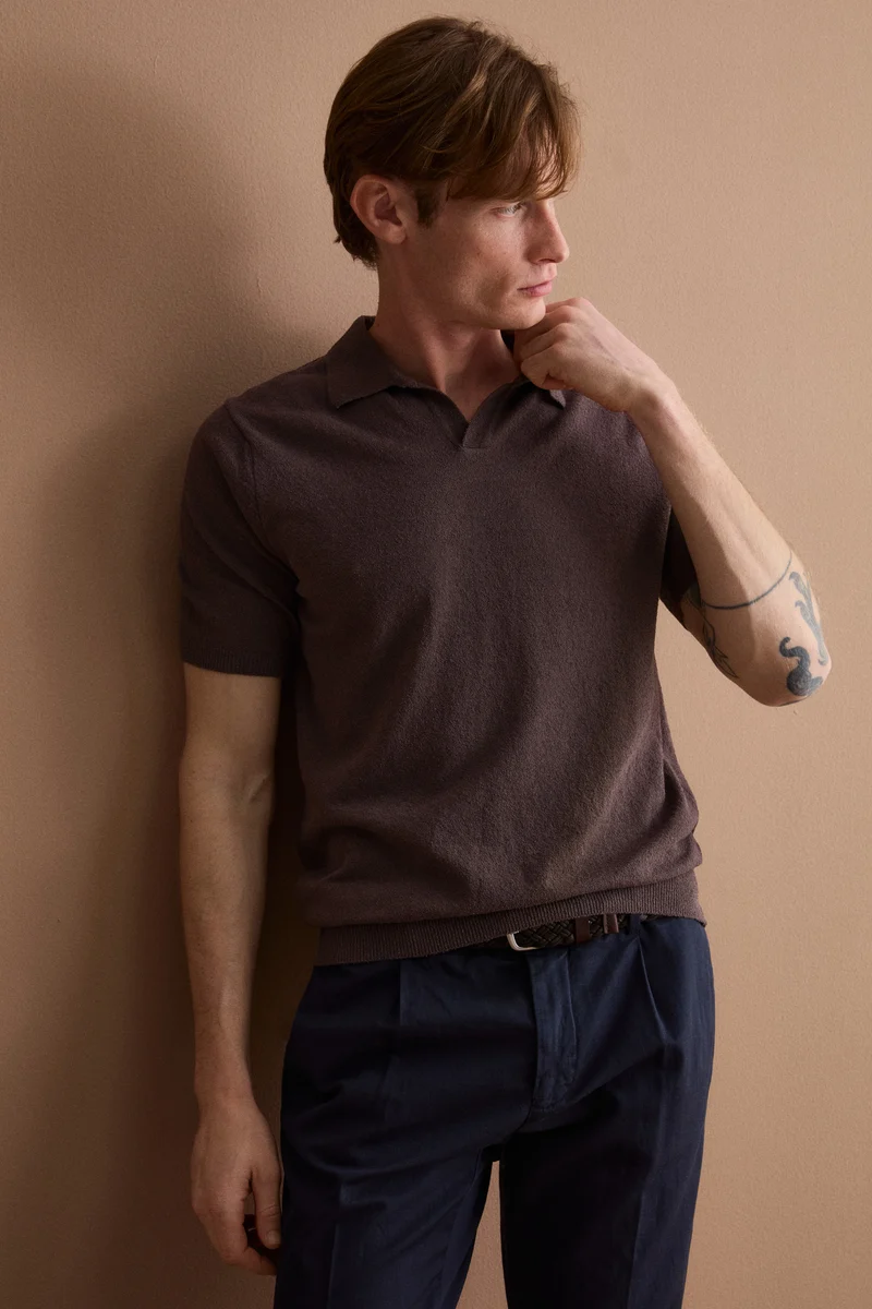 Polo Derby in Cotone Bouclé - MARRONE