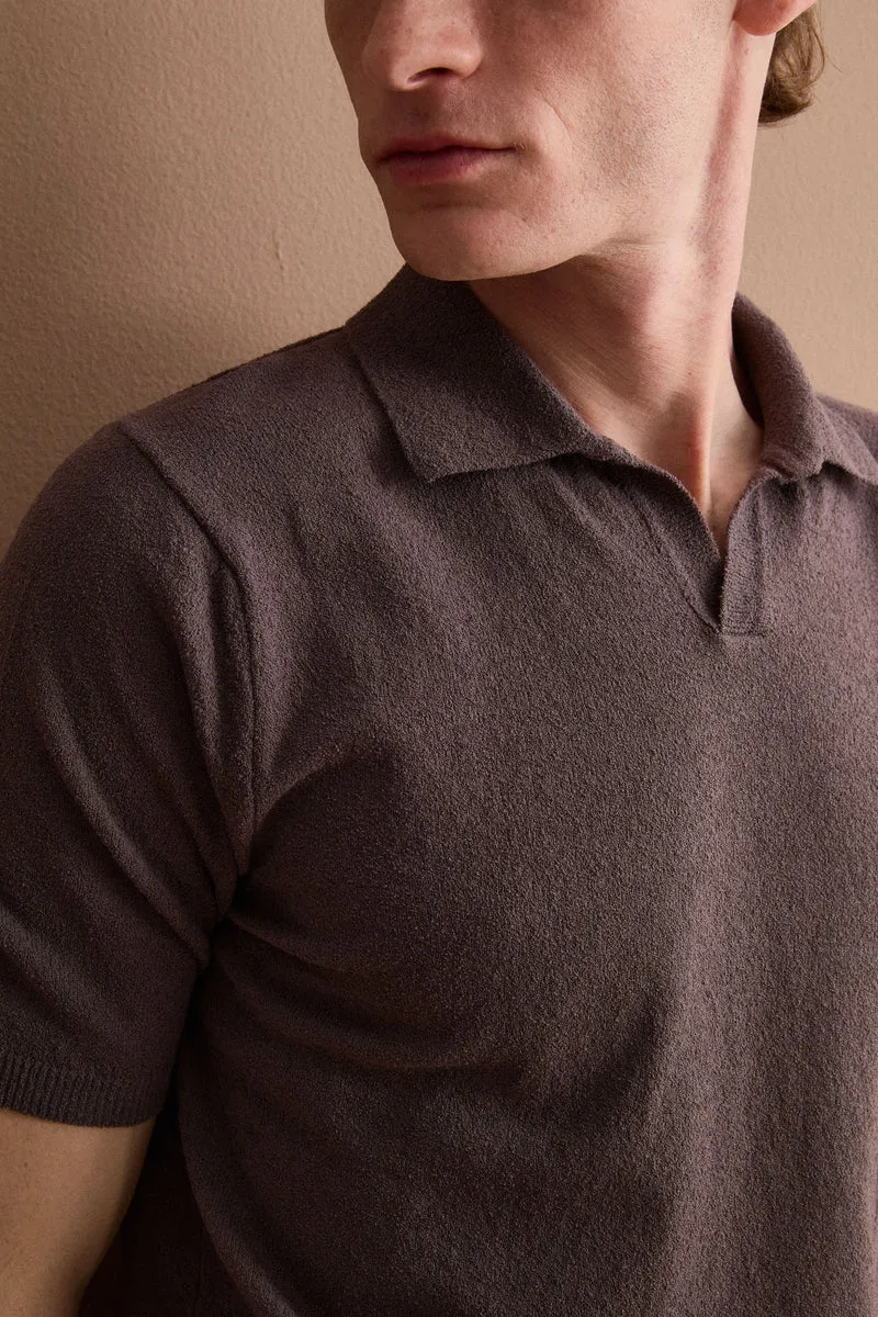 Polo Derby in Cotone Bouclé - MARRONE