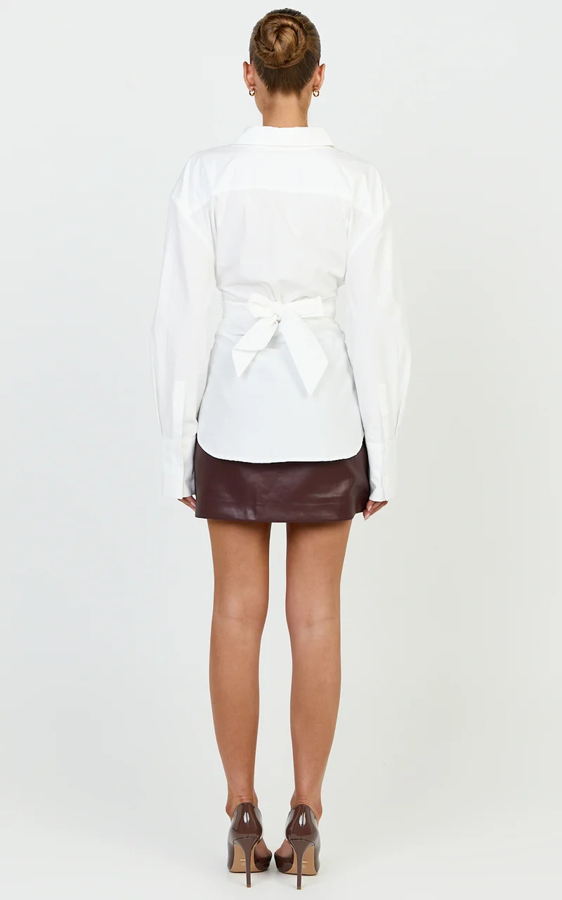 Skye Top - Tie Waist Shirt in White