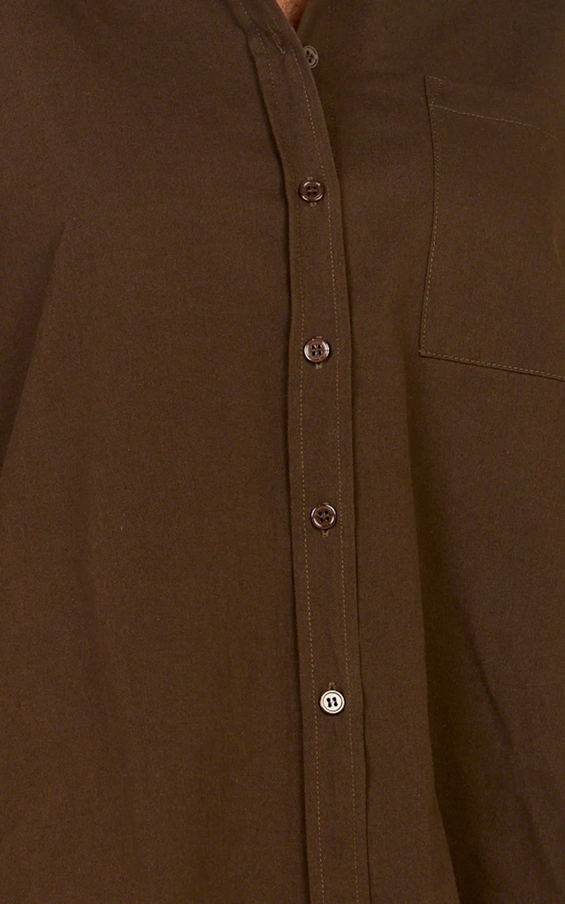 Blanche Top - Oversized Patch Pocket Long Sleeve Shirt in Dark Chocolate