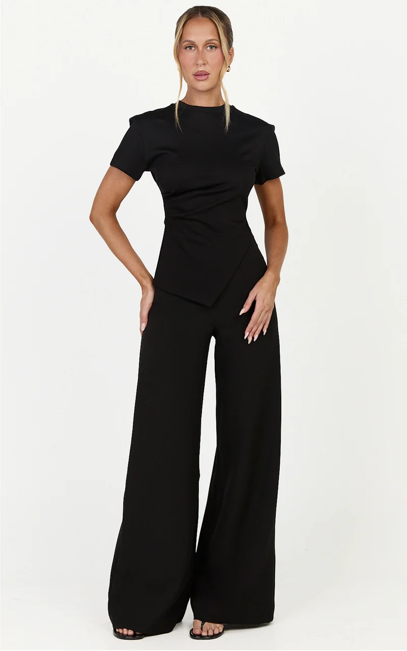 Rosalie Top - Asym Ruched Tshirt in Black