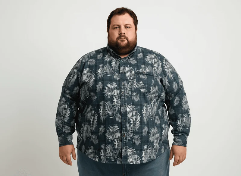 Kamro Hemd Herren Übergröße 4XL-10XL - langarm, bedruckt grau-weiß