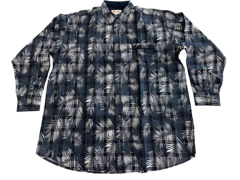Kamro Hemd Herren Übergröße 4XL-10XL - langarm, bedruckt grau-weiß