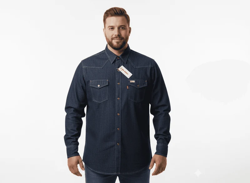 Kamro Jeanshemd Herren Übergröße 4XL-10XL -langarm, blau Brusttasche
