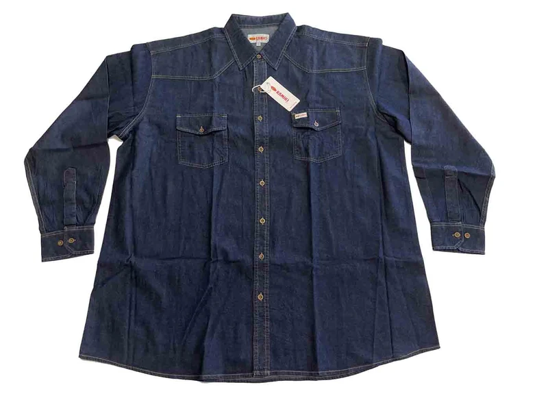 Kamro Jeanshemd Herren Übergröße 4XL-10XL -langarm, blau Brusttasche