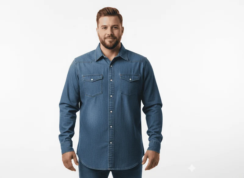 Kamro Jeanshemd Herren Übergröße 4XL-10XL Stone langarm Brusttasche
