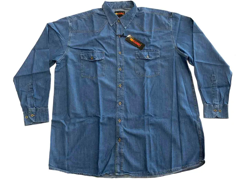 Kamro Jeanshemd Herren Übergröße 4XL-10XL Stone langarm Brusttasche