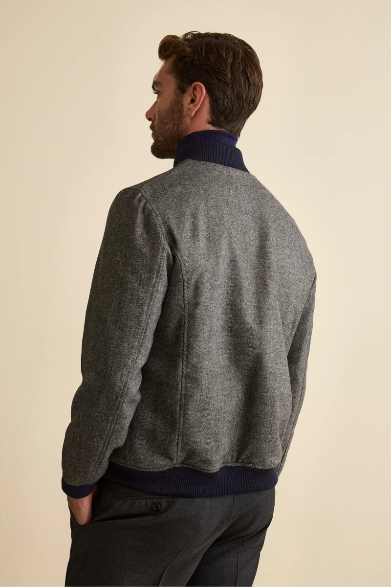 Bomber Spigato con Tasche in Misto Lana - GRIGIO SPIGATO