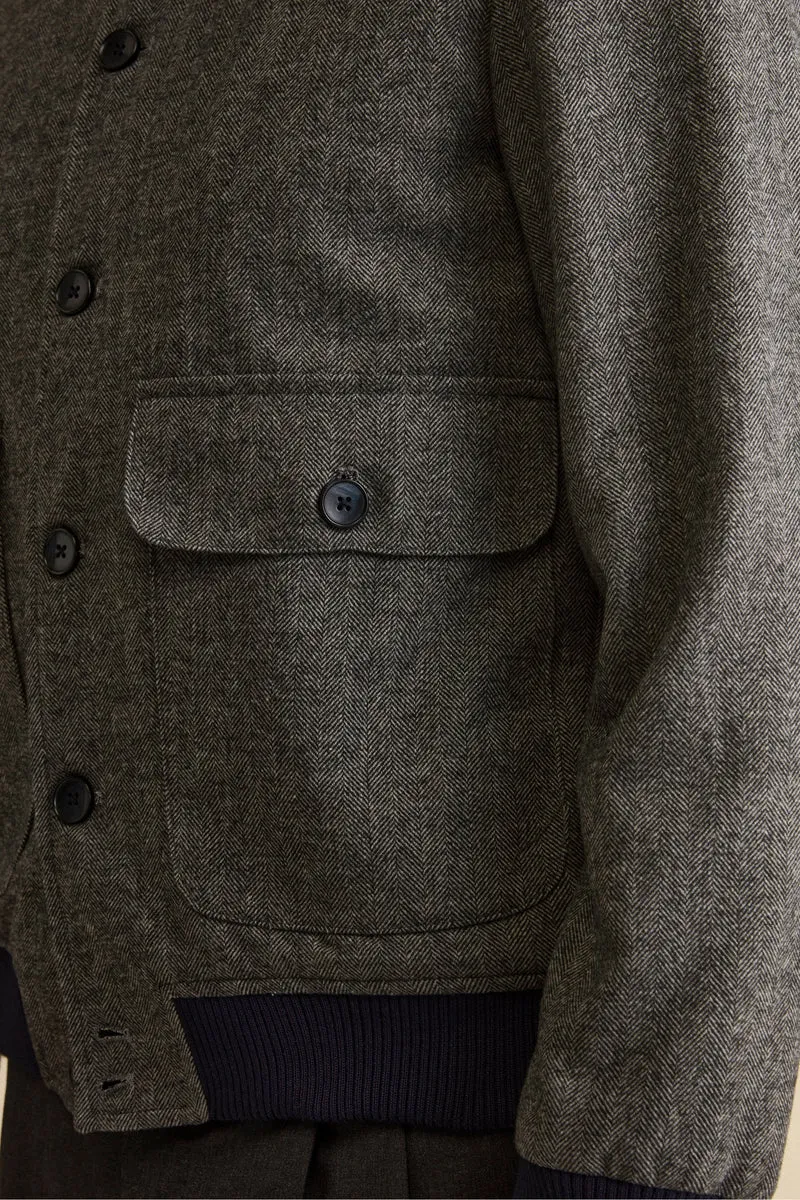 Bomber Spigato con Tasche in Misto Lana - GRIGIO SPIGATO