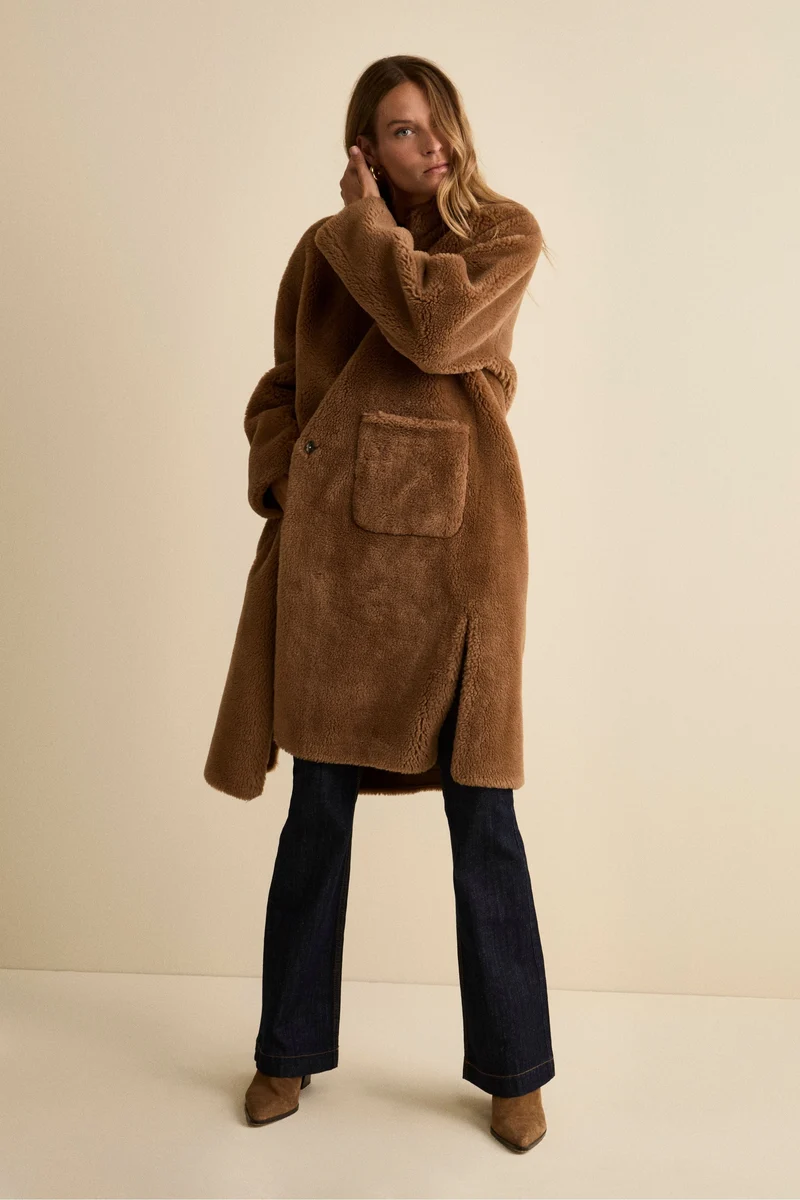 Cappotto Teddy Reversibile in Misto Lana - TABACCO