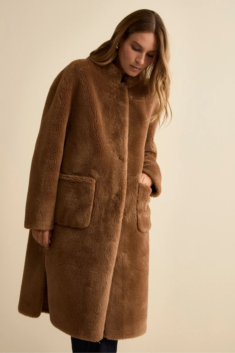 Cappotto Teddy Reversibile in Misto Lana - TABACCO