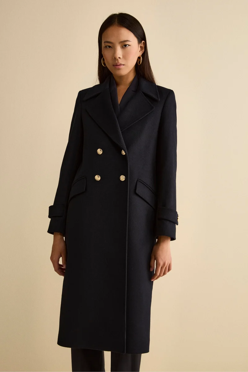 Cappotto Lungo Doppiopetto in Misto Lana e Cahsmere - BLU