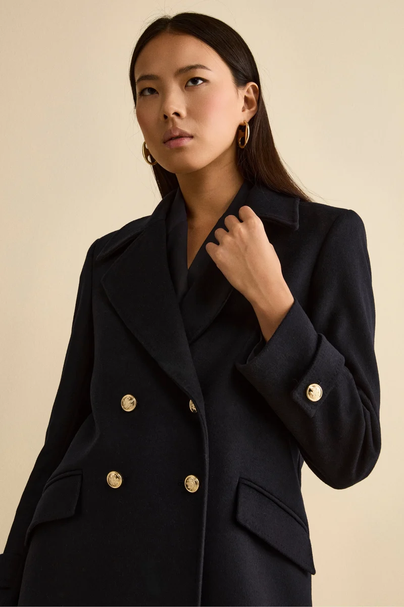 Cappotto Lungo Doppiopetto in Misto Lana e Cahsmere - BLU