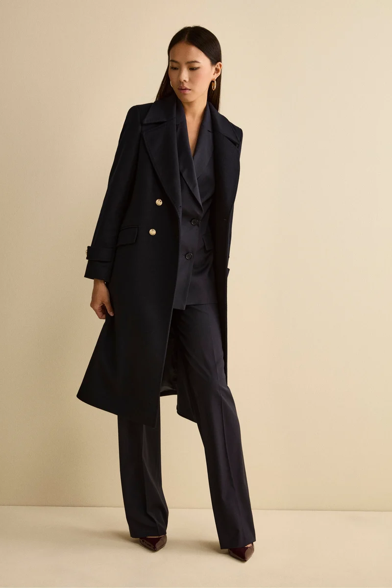 Cappotto Lungo Doppiopetto in Misto Lana e Cahsmere - BLU