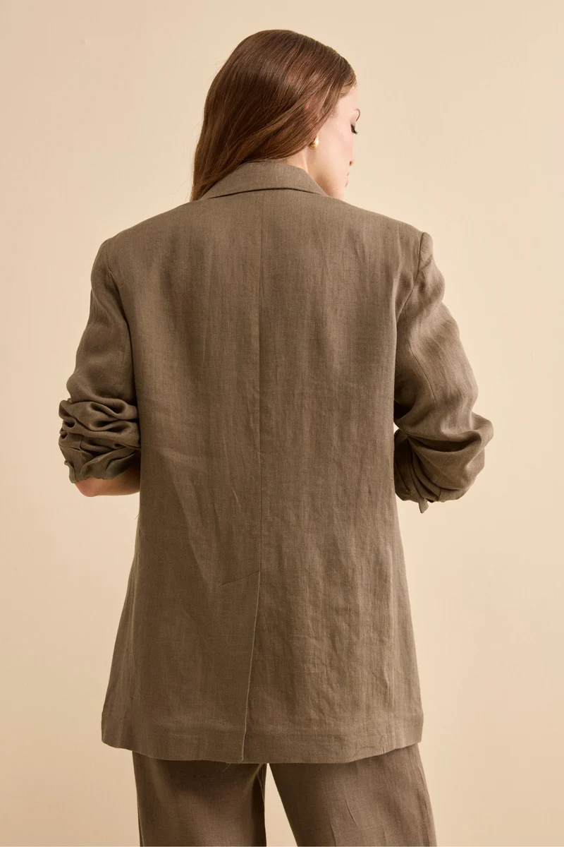 Blazer Over Doppiopetto in Lino - FANGO