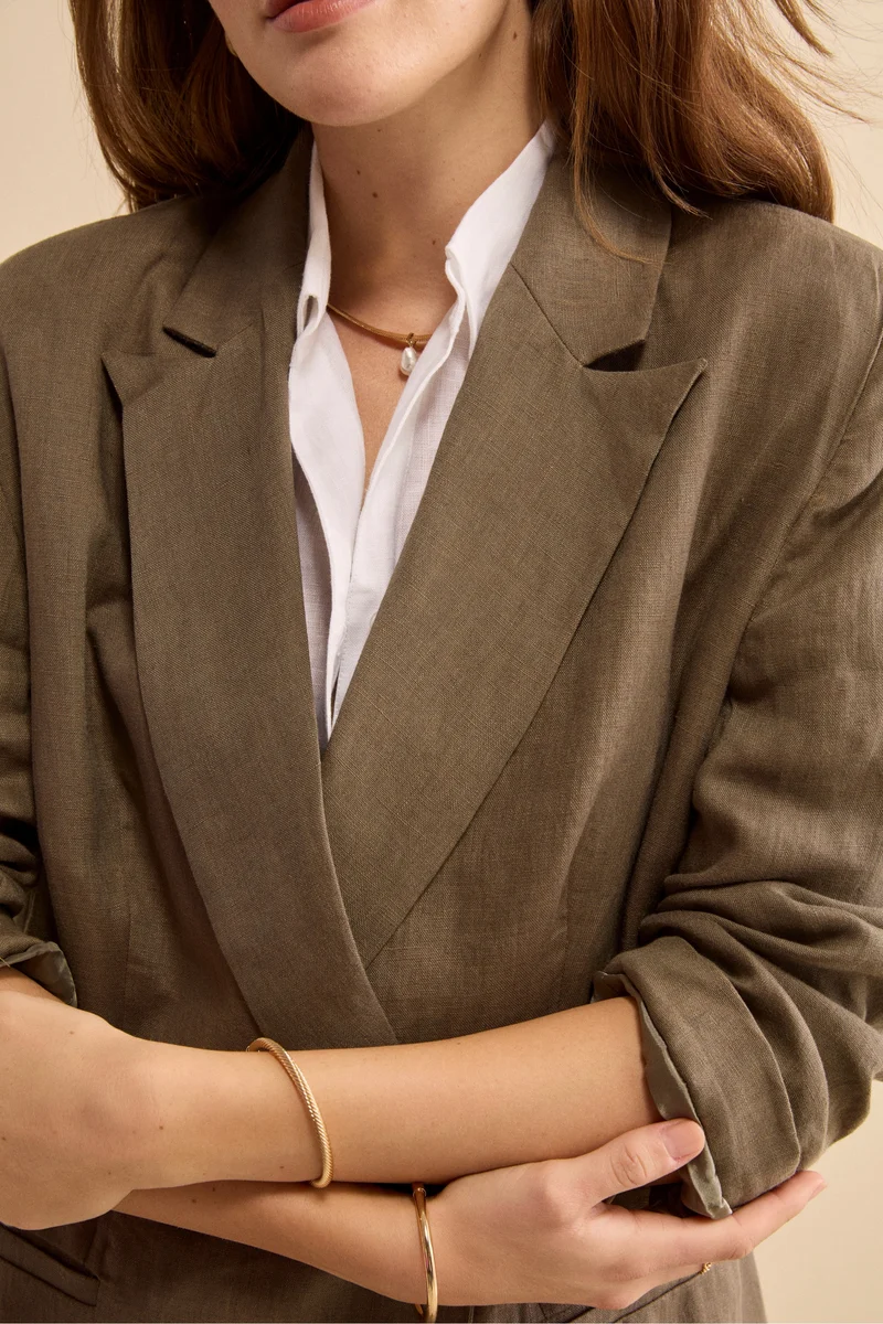 Blazer Over Doppiopetto in Lino - FANGO