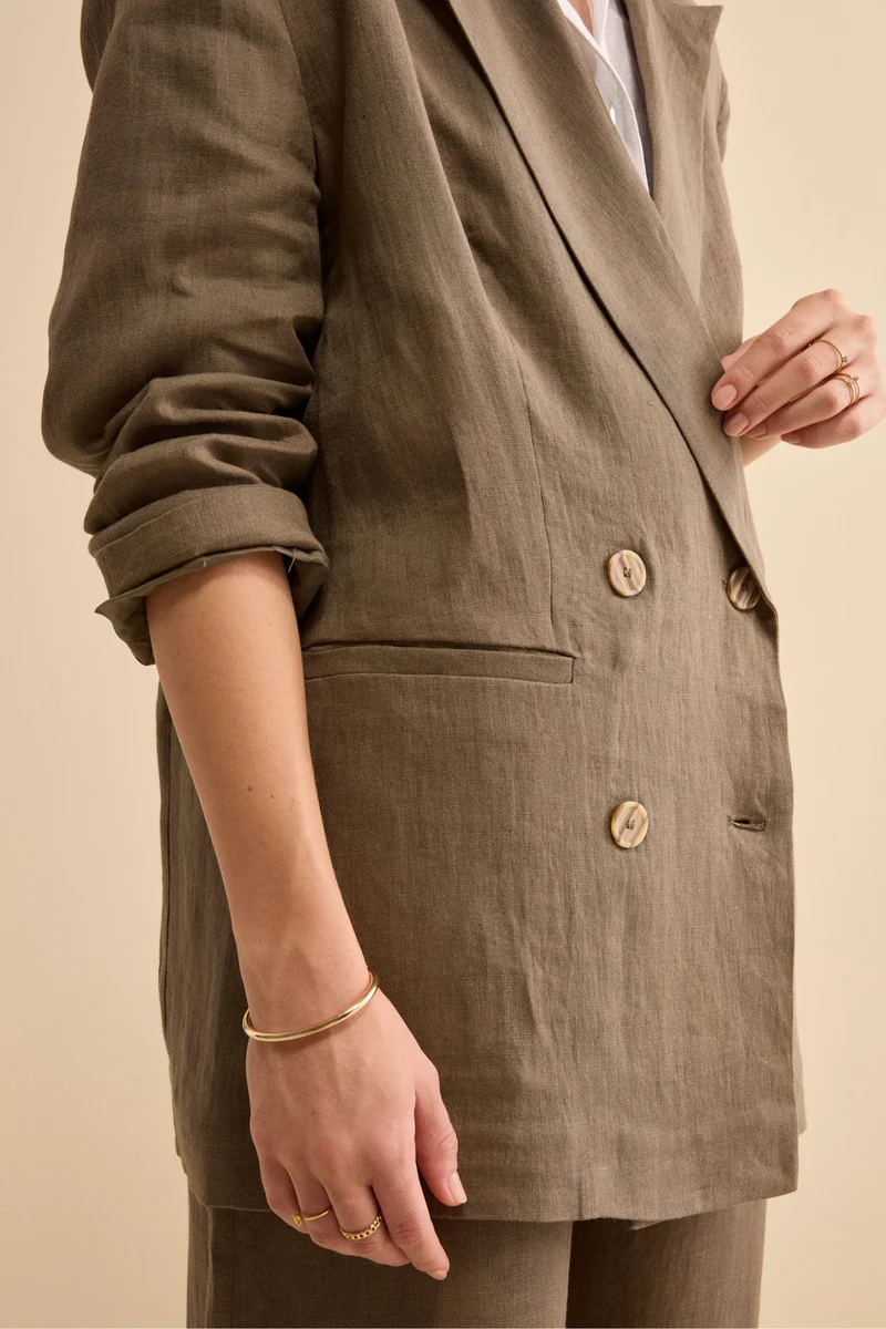 Blazer Over Doppiopetto in Lino - FANGO