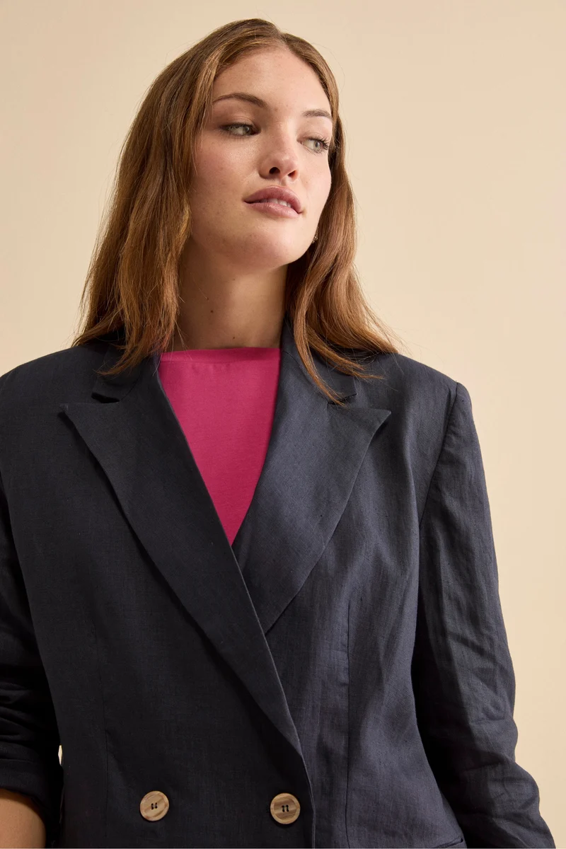 Blazer Over Doppiopetto in Lino - BLU