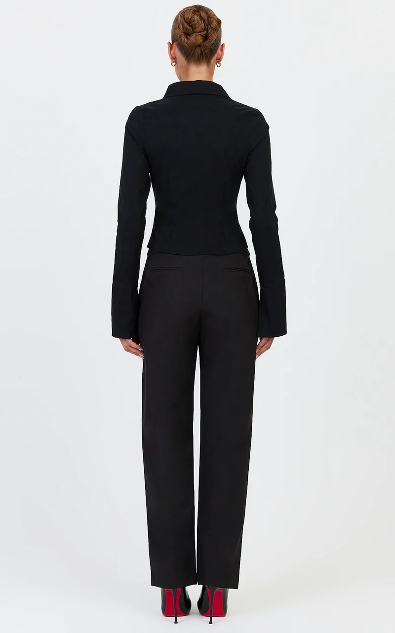 Zareena Top - Button Down Collar Shirt in Black