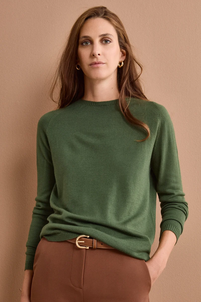 Pullover Barchetta in lana Vergine - VERDE MILITARE