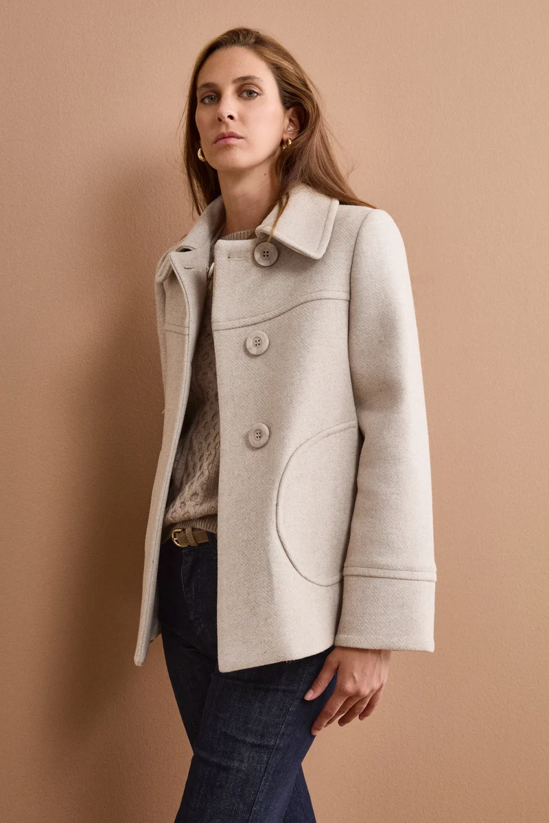 Cappotto Corto con Collo a Camicia in Misto Lana - NATURALE