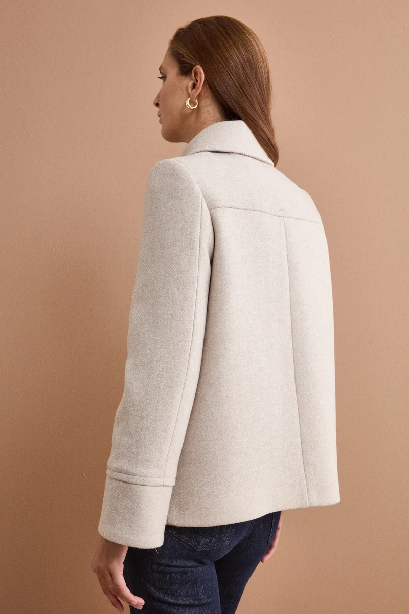 Cappotto Corto con Collo a Camicia in Misto Lana - NATURALE