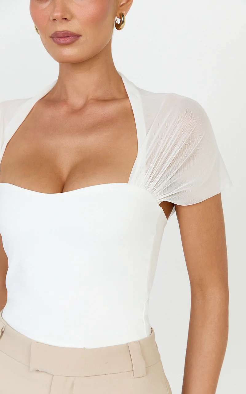 Eva Top - Sheer Short Sleeve Bolero Top in Off White