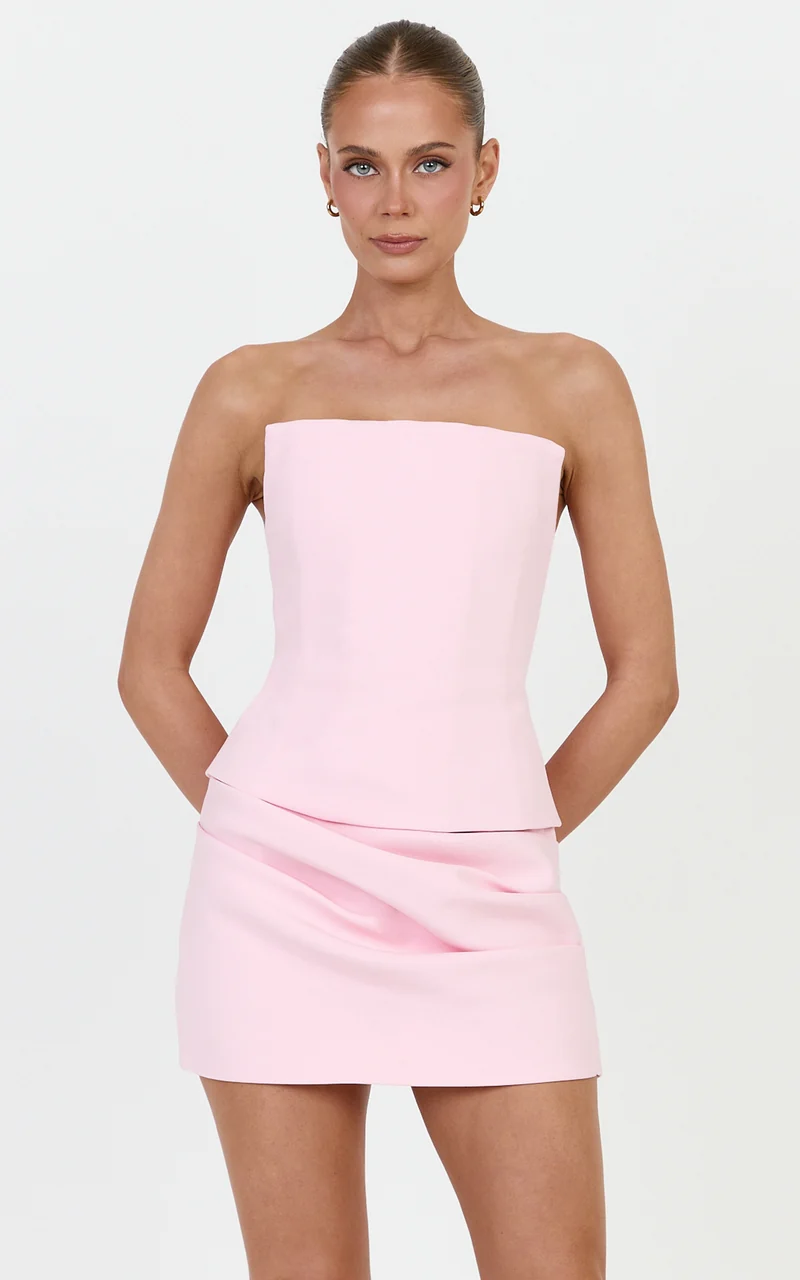 Gigi Top - Strapless Square Neck Corset Top in Baby Pink