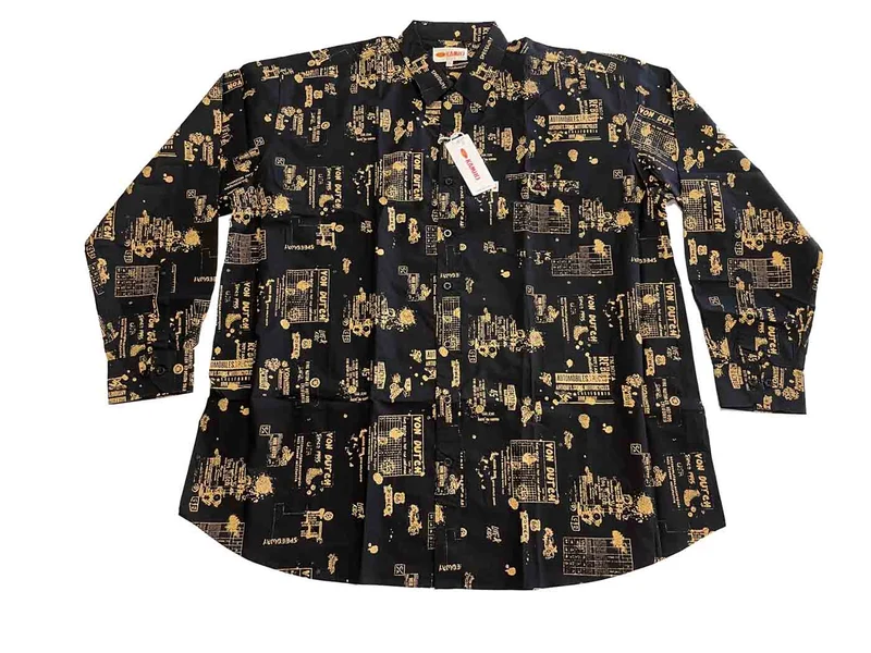 Kamro Hemd Herren Übergröße 4XL-10XL schwarz bedruckt langarm
