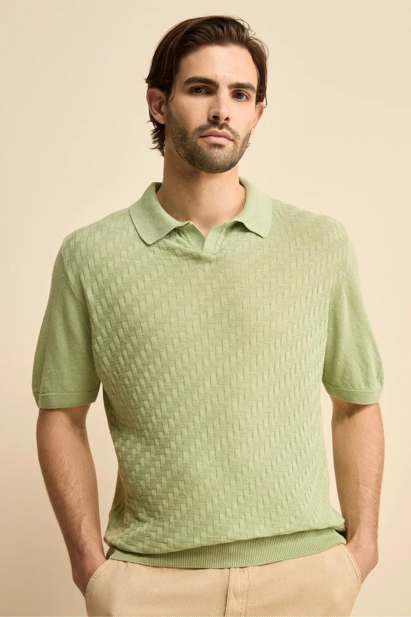 Polo Derby Mezza Manica in Misto Lino - VERDE PRATO