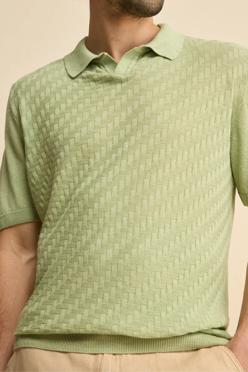 Polo Derby Mezza Manica in Misto Lino - VERDE PRATO