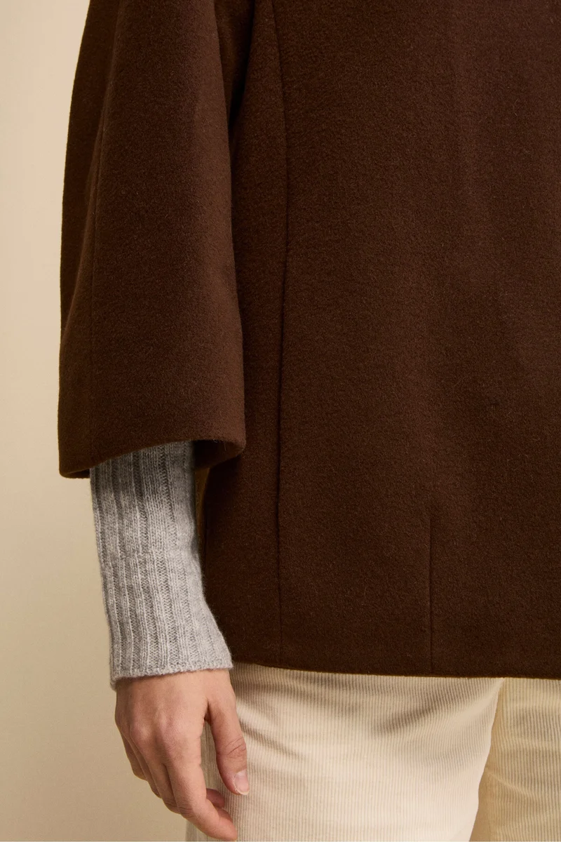 Cappa in Lana e Cashmere Foderata con Cappuccio - MARRONE