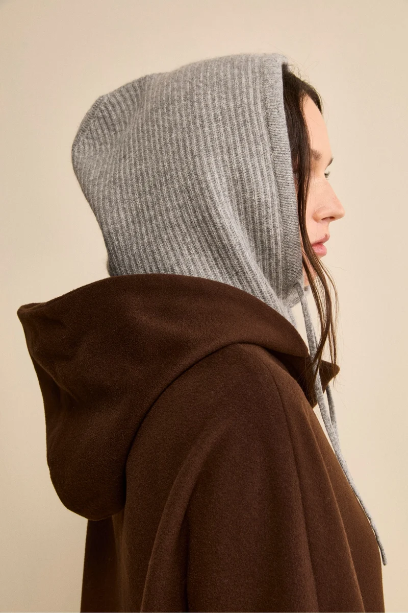 Cappa in Lana e Cashmere Foderata con Cappuccio - MARRONE
