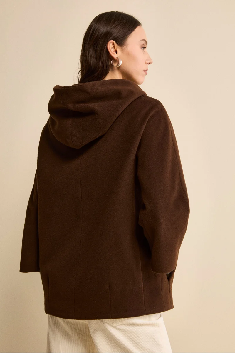Cappa in Lana e Cashmere Foderata con Cappuccio - MARRONE