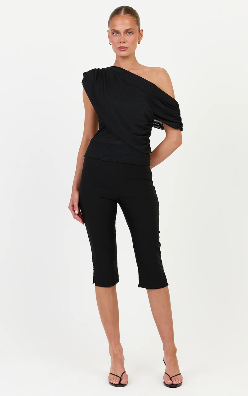 Blossom Top - Draped One Shoulder Top in Black
