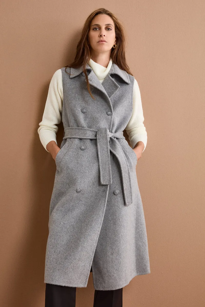 Gilet Lungo Doppiopetto in Misto Lana Double - GRIGIO