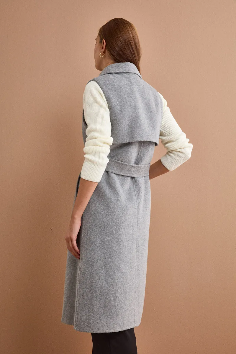 Gilet Lungo Doppiopetto in Misto Lana Double - GRIGIO