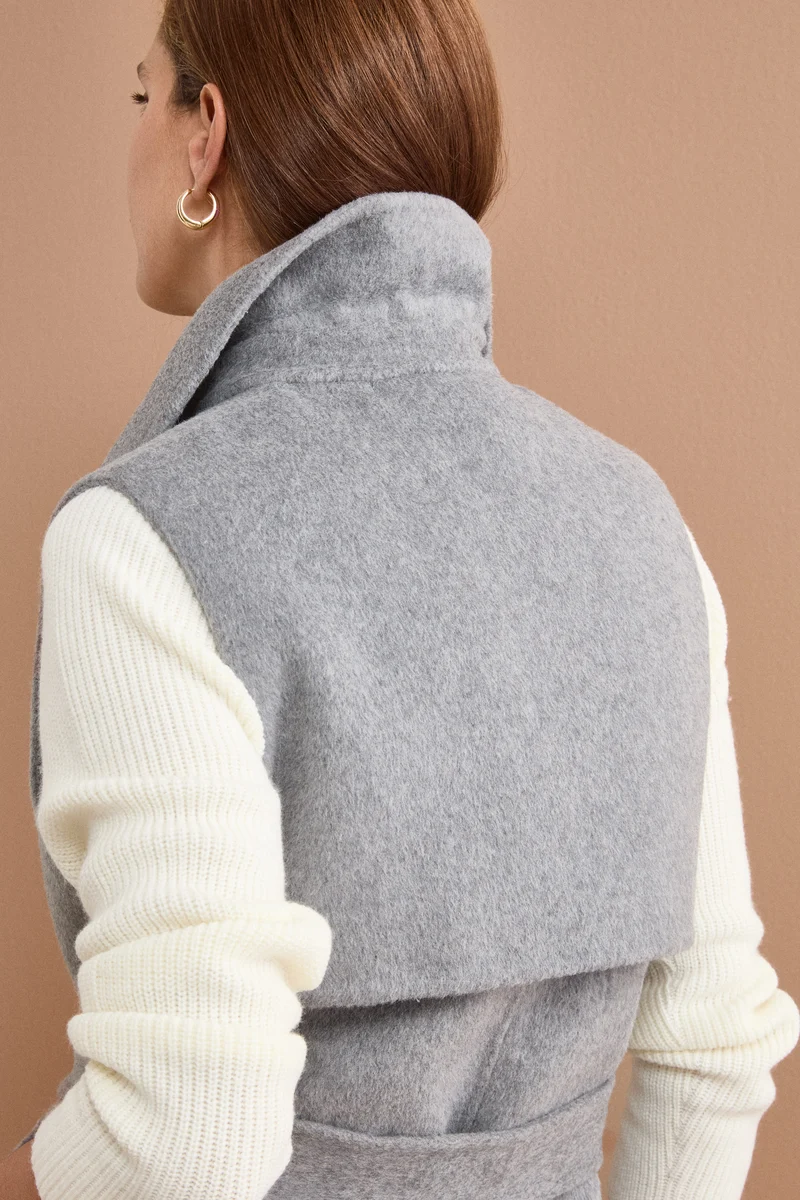 Gilet Lungo Doppiopetto in Misto Lana Double - GRIGIO