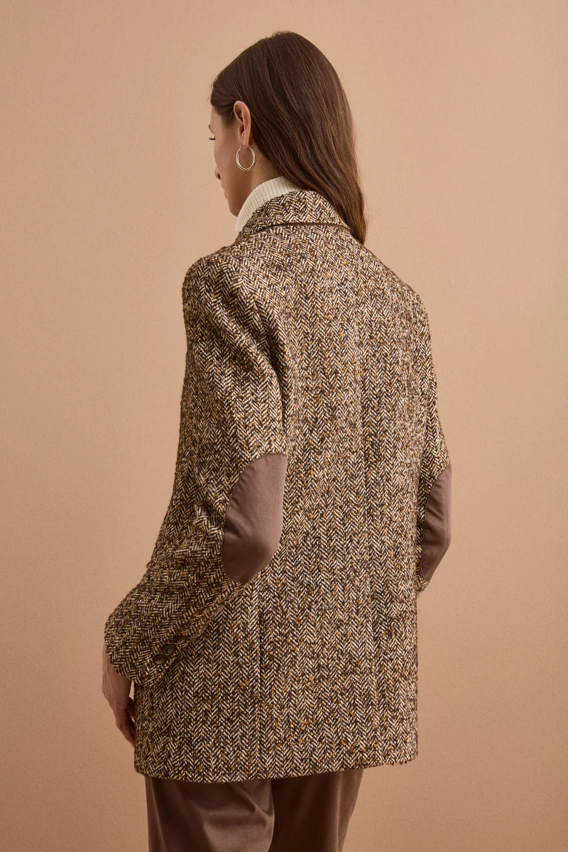 Blazer in Tweed con Toppe in Misto Lana - MARRONE SPIGATO