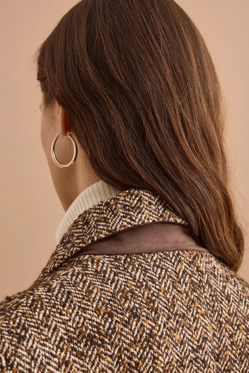 Blazer in Tweed con Toppe in Misto Lana - MARRONE SPIGATO