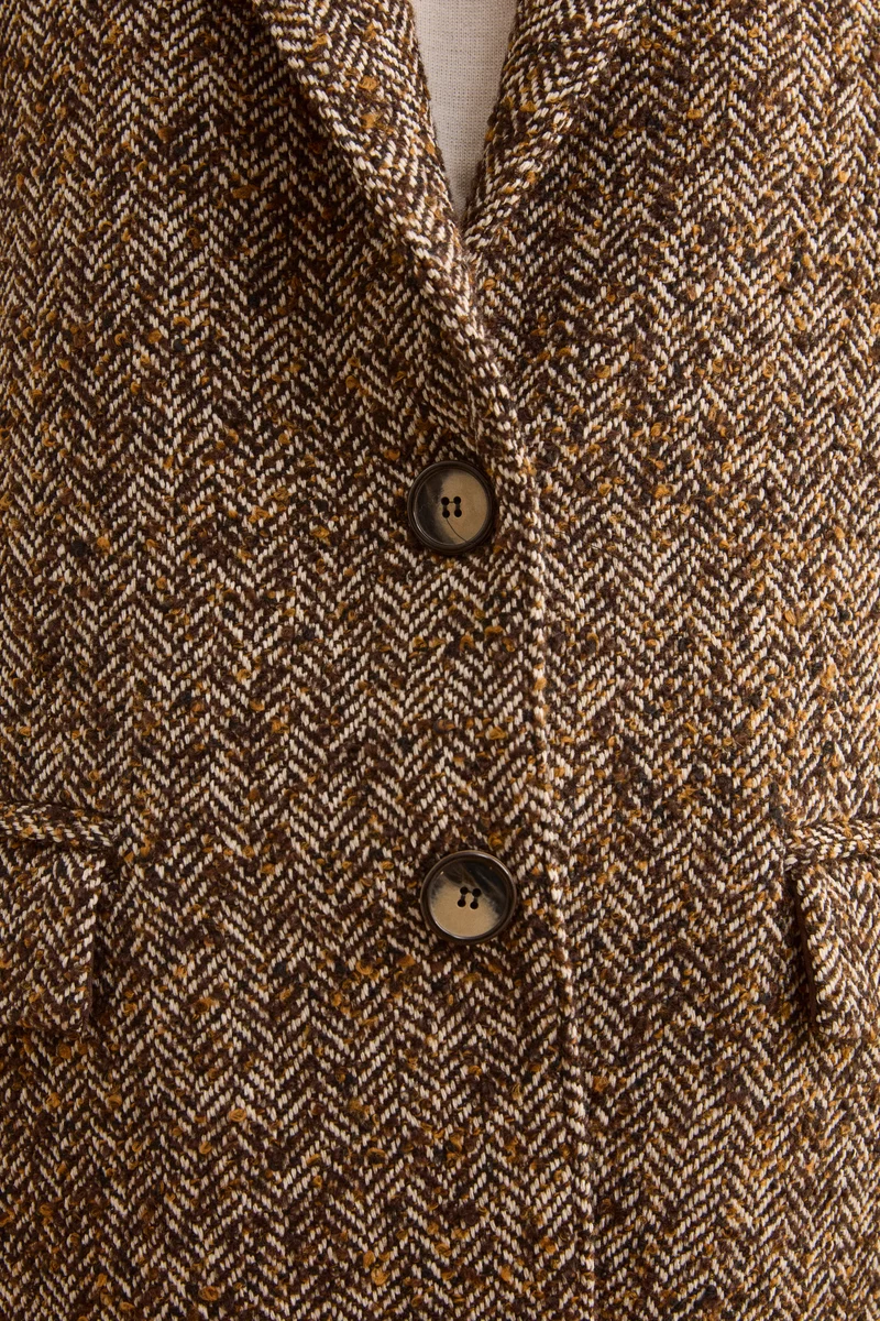 Blazer in Tweed con Toppe in Misto Lana - MARRONE SPIGATO
