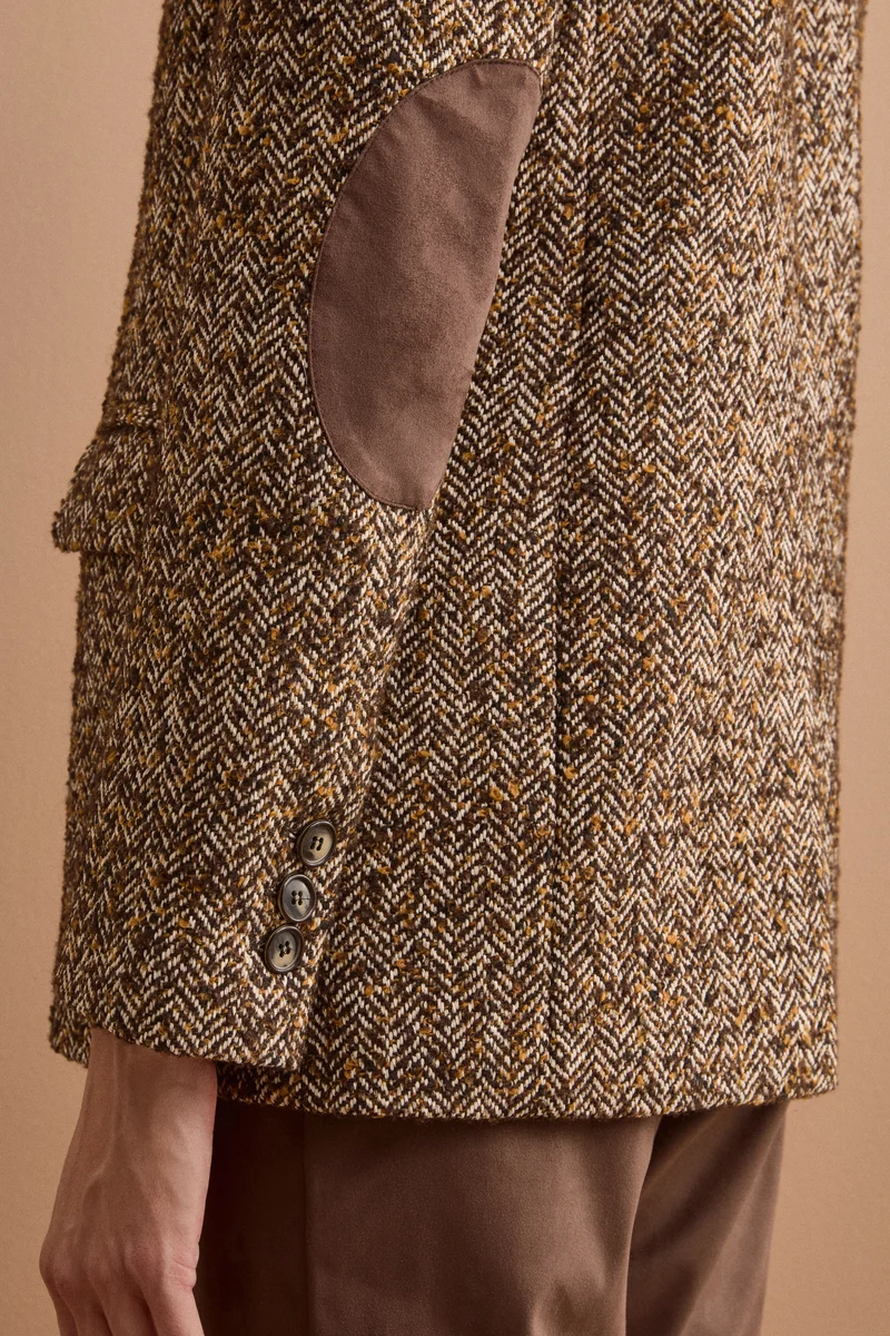 Blazer in Tweed con Toppe in Misto Lana - MARRONE SPIGATO