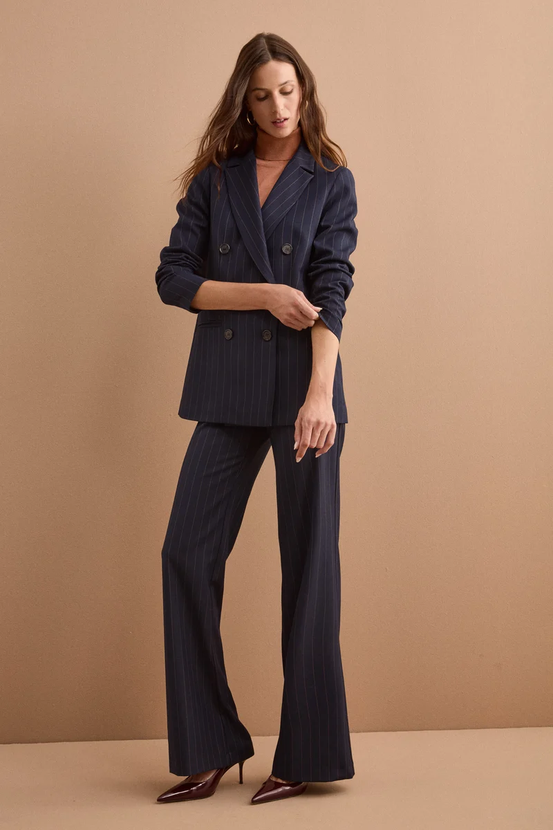 Blazer Doppiopetto Lungo in Punto Milano - BLU GESSATO