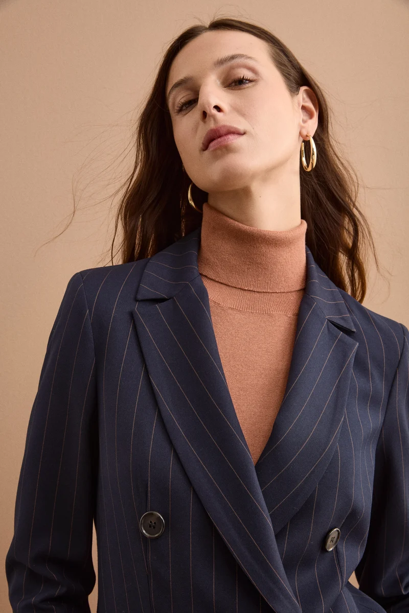 Blazer Doppiopetto Lungo in Punto Milano - BLU GESSATO