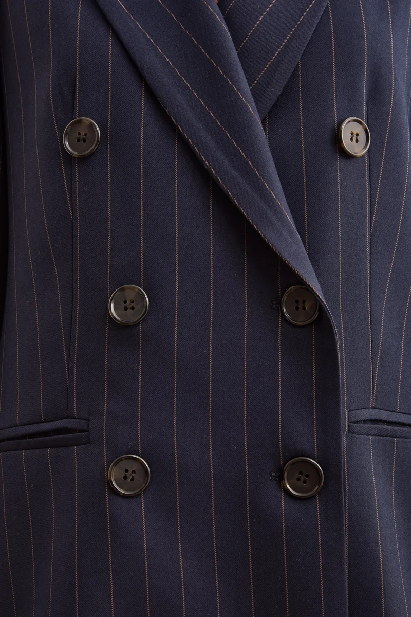 Blazer Doppiopetto Lungo in Punto Milano - BLU GESSATO