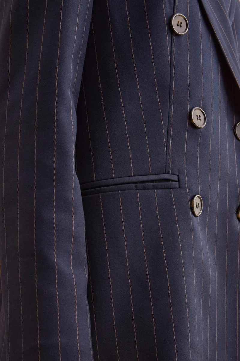 Blazer Doppiopetto Lungo in Punto Milano - BLU GESSATO